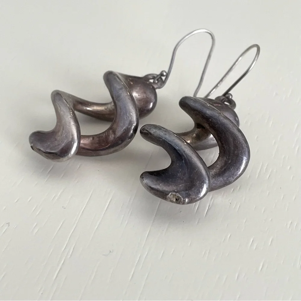 Vintage stamped 925 sterling silver Israel hollow twist dangle earrings Modernis